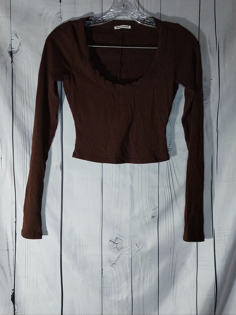 Reformation Paige Brown Ribbed Scoop Neck Long-Sleeve 90’s Y2K Neutral Crop Top